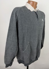Vintage Pique Knit Sweatshirt Mens Medium Charcoal Gray Polo Collar 90s Pullover