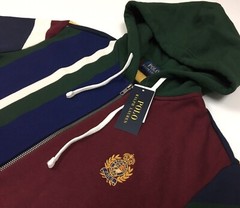 Polo Ralph Lauren VTG Gold Cookie Crest Colorblock Full Zip Fleece Hoodie Jacket
