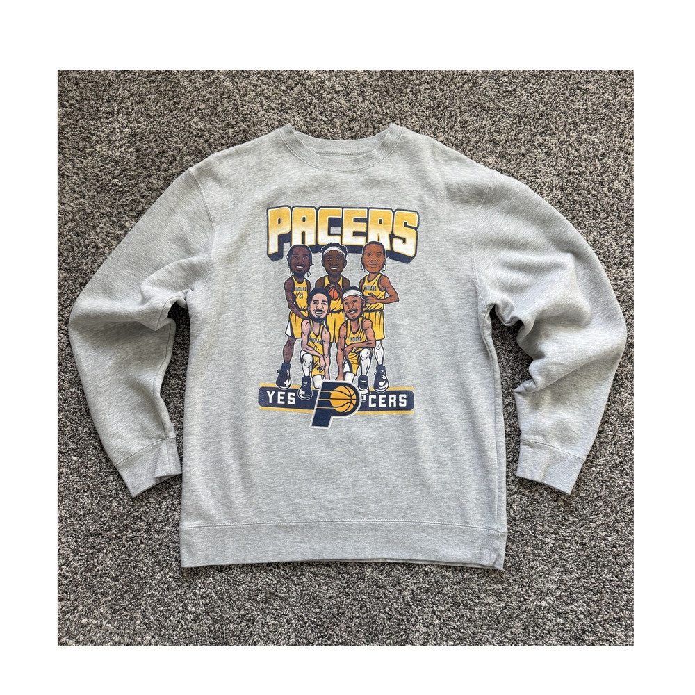 Indiana Pacers “Yes ‘Cers” Crewneck Sweatshirt Mens L Gray NBA Item Game Graphic
