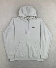 Nike Hoodie Mens Large White Fleece Pullover Swoosh Logo Kangaroo Sweatshirt
