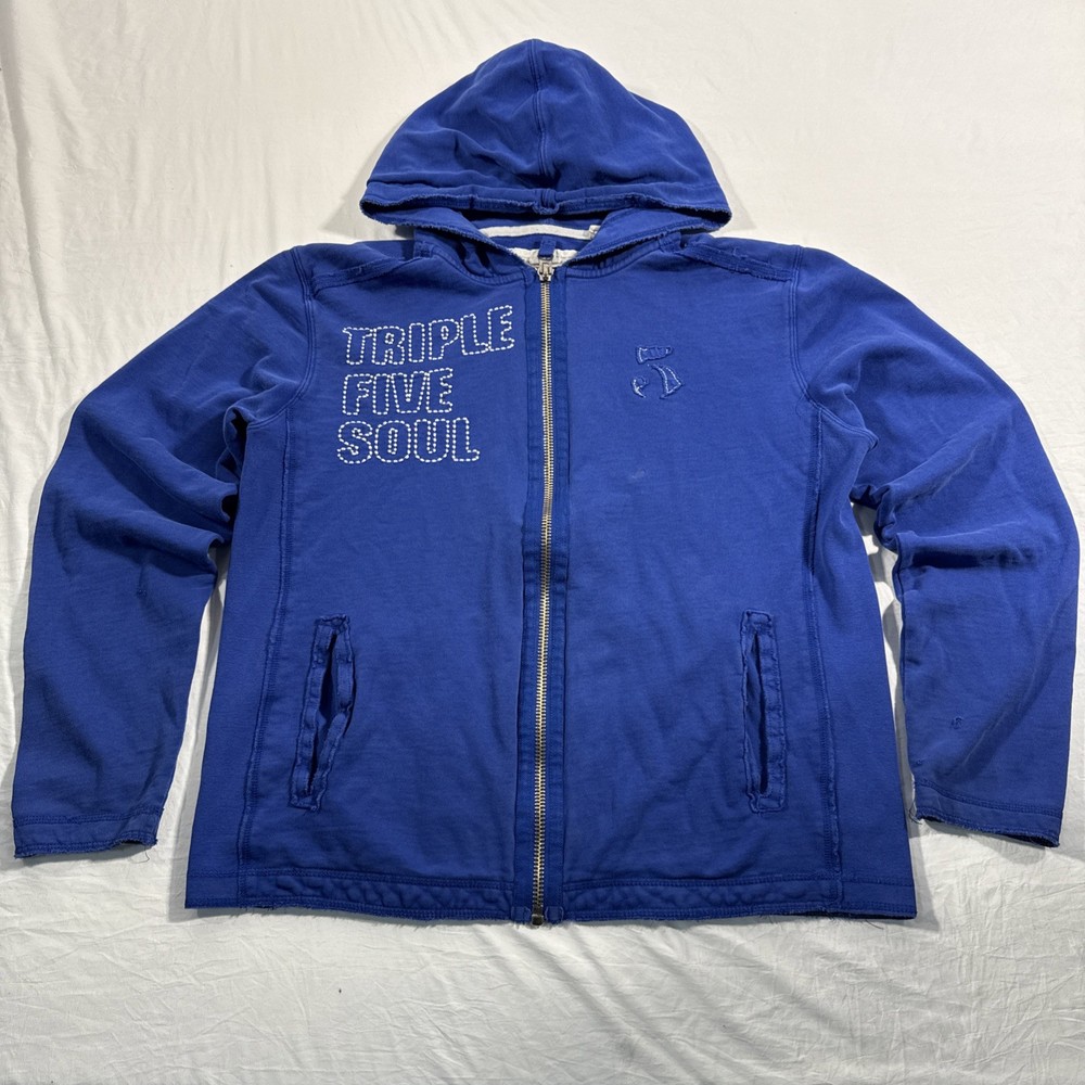 Triple 5 Soul 555 Zip Up Hoodie Sweatshirt Blue Large