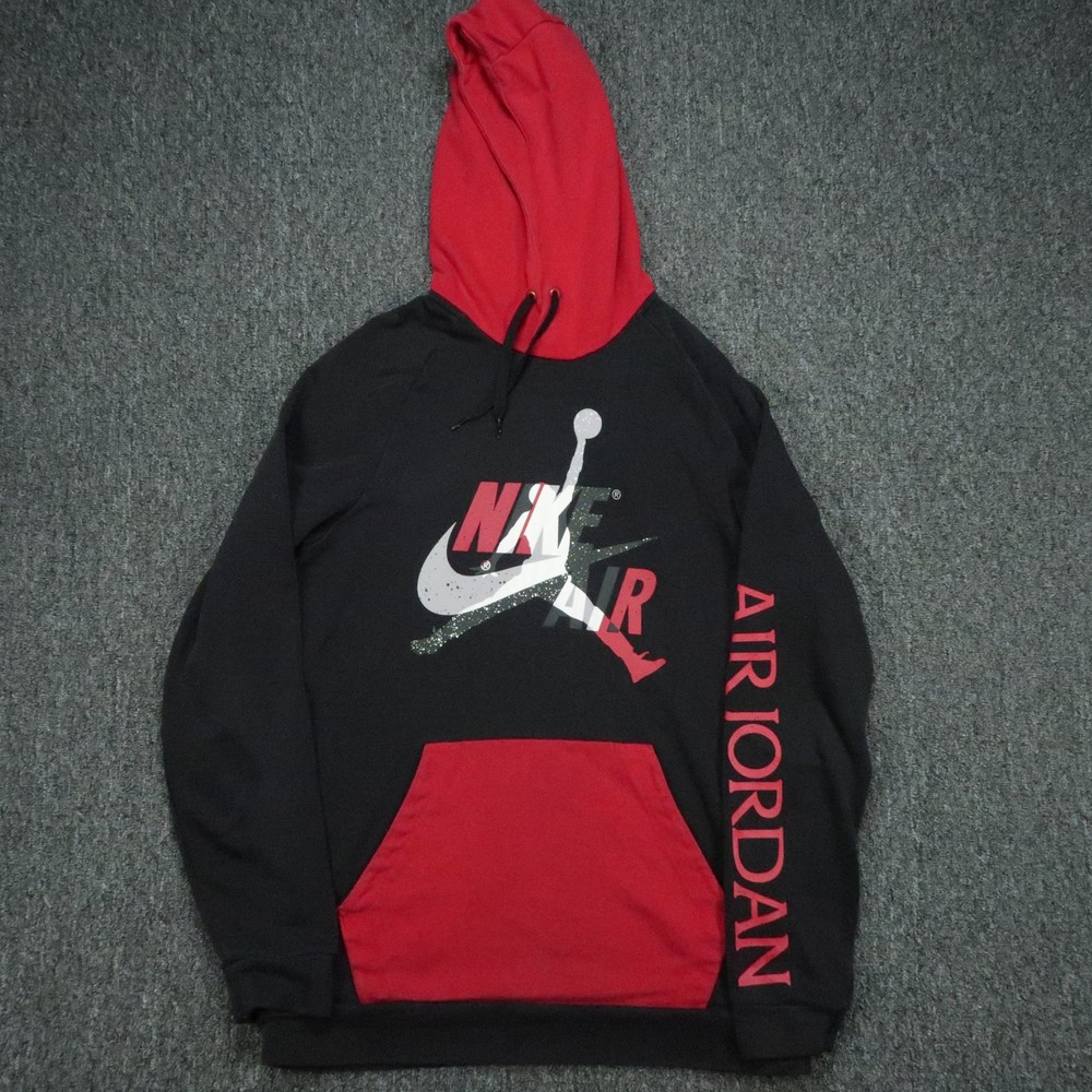 Nike Hoodie Mens Large Black Red Jumpman Classic Pullover Colorblock Jordan