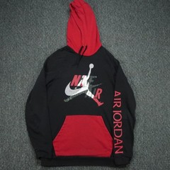 Nike Hoodie Mens Large Black Red Jumpman Classic Pullover Colorblock Jordan