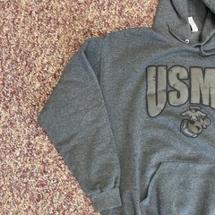 USMC United States Marine Corps Heather Grey Puff Letter Hoodie Sweatshirt XL