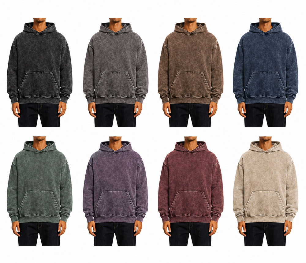 Pack of 4 Unisex Acid/stone wash pre shrunk 100% Cotton hoodie Size L