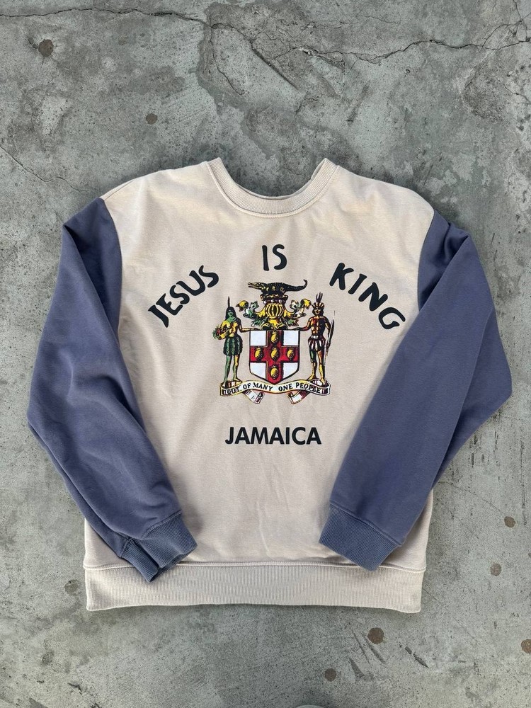 Kanye West Jesus Is King Jamaica Seal Crewneck Sweatshirt In Beige – Dk Grey LRG