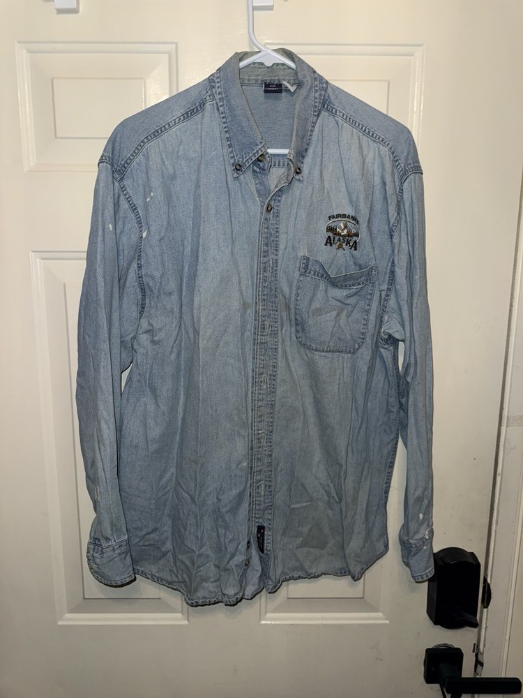 ALASKA All Season Denim Blue Jean Cotton Denim Button-up Men Size Large (WTF99)