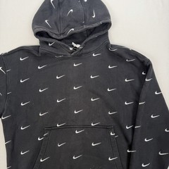 Nike NRG All Over Swoosh Logo Hoodie Black White Swoosh Embroided Swoosh Medium