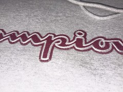 Vtg Champion Burgandy Embroidered Letters Gray Hoodie Sweatshirt Med EUC