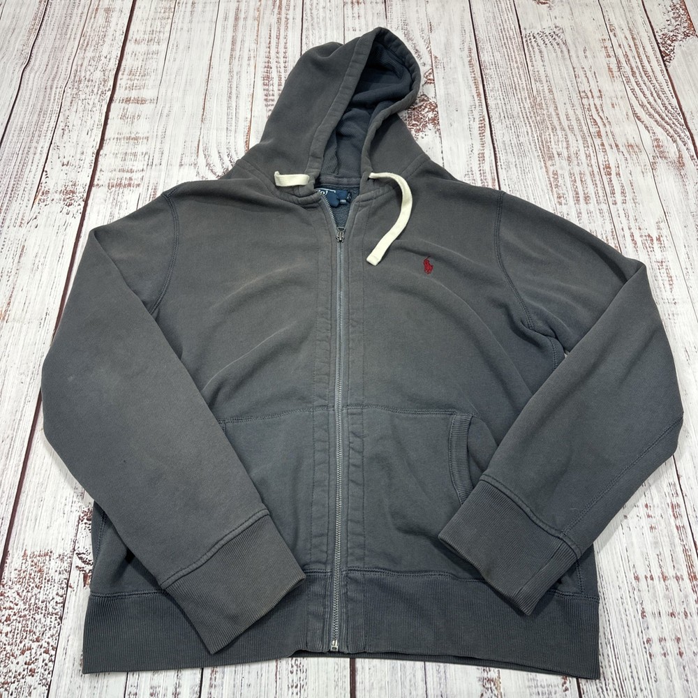 VTG Polo Ralph Lauren Lined Hoodie Mens Sz Large Gray Full Zip Logo Classic