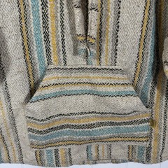 Molina Mexican Baja Hoodie Pullover Jacket Size 42 L Beige Striped Surfer Hippie