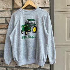Vintage 80s 1989 John Deere Sweatshirt Green Power Made in USA Gray XL