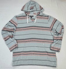 Volcom Baja Hoodie Mens XL Blue Coral Striped Woven Cotton Pullover Poncho