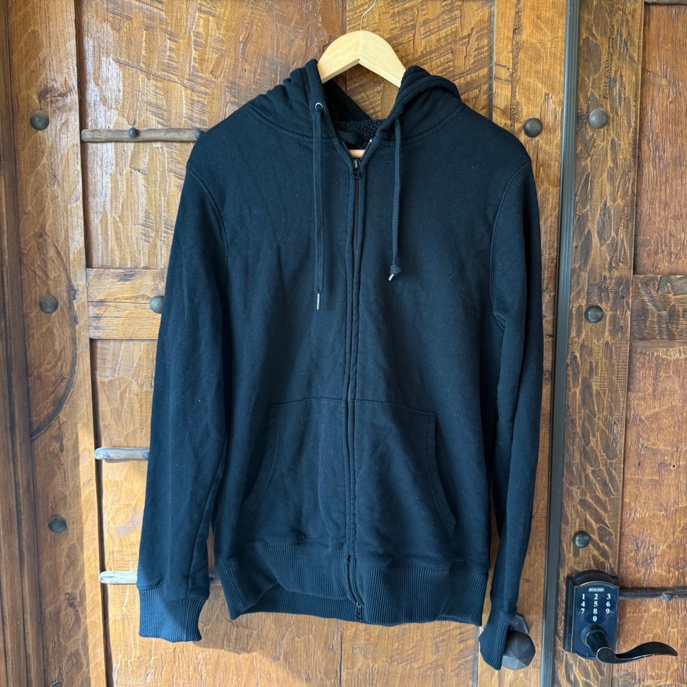 Goodfellow & Co Zip Up Hoodie Mens Large Black Sherpa Lined Heavy Sweatshirt