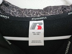 Russell Mens Hooded Jacket Full Zip Fleece Lined Black Inside Pockets Size 3XL