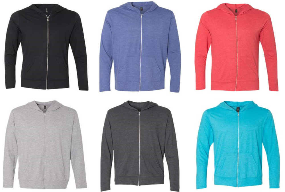 Mens T Shirt Zipper Hoodie – Long sleeve -Light weight 4.8 OZ (Kangaroo Pocket )