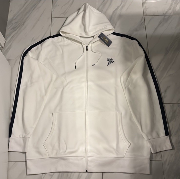 Polo Ralph Lauren Big and Tall Men’s Double Knit Hoodie White Navy Blue $168 New