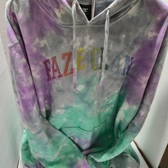 FaZe Clan Men’s Rhinestone Logo Tie Dye Hoodie Sweatshirt Purple Green 2XL