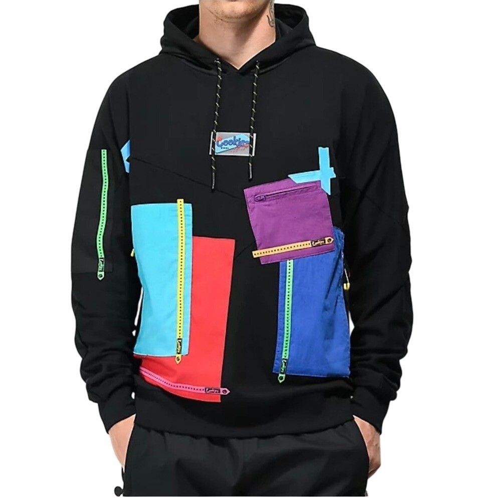 Cookies Black Multicolor Zip Pockets Mens Hoodie Medium Grunge Streetwear