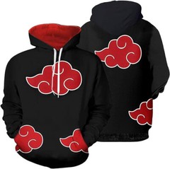 Anime Naruto Akatsuki Cloud Hoodie Sweatshirt Pull-Over Sweater Shirt w/Hood BLK