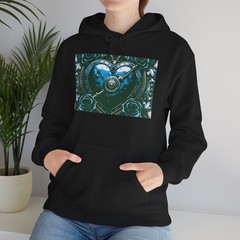 Steampunk Locked Heart Hoodie Teal Roses Gear Key Filigree Gothic Pullover