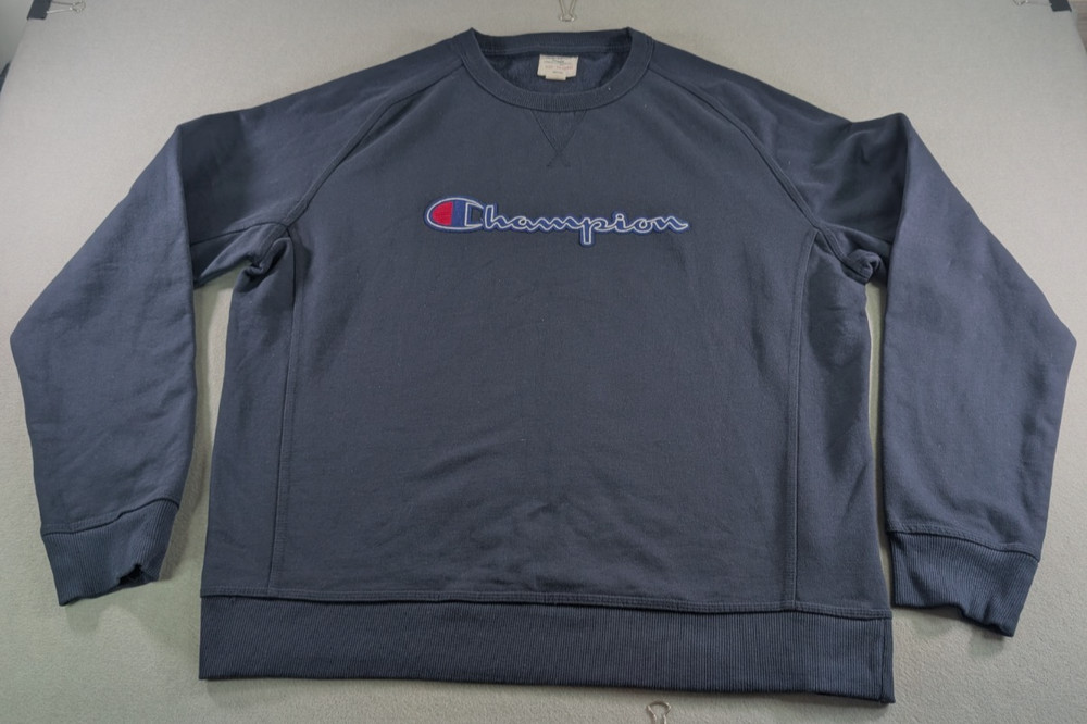 Champion Sweatshirt Cotton Blend Pullover Ribbed Cuffs Mens XX Large Blue 28×25