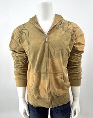 Key Closet Khaki Full Zip Y2K Tie Dye Distressed Graphic Hoodie Size L Deadstock