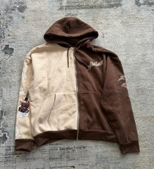 Dodge x Reason Men’s Colorblock Full Zip Hooded Hoodie Brown/Beige XL