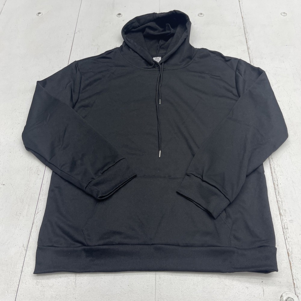 AGH Solid Black Basic Long Sleeve Pulllover Hoodie Unisex Adults Size Large