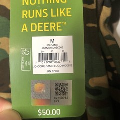 John Deere Men’s Pull Over Core Camo Logo Green Fleece Hoodie Medium Outdoor