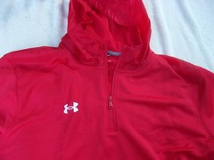 NWT Under Armour loose fit hooded pullover, men’s L, XL, red, $70, short sleeve