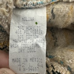 Molina Mexican Baja Hoodie Pullover Jacket Size 42 L Beige Striped Surfer Hippie