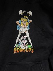 Hook-Ups Black Alice Rabbit Graphic Print Pullover Fleece Hoodie Pockets Mens M