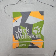 Jack Wolfskin Hoodie Mens Large Beige Pullover Hooded Pockets Lined Graphic
