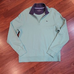 Vineyard Vines UNISEX Mint Green Half-Zip Pullover Pima Cotton Whale Logo