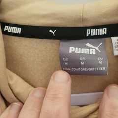 PUMA Men’s Beige Cotton Fleece Pullover Hoodie Logo Pocket Size M