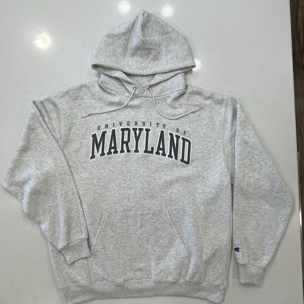 University of Maryland light heather grey cotton-blend Champion Hoodie Men XL