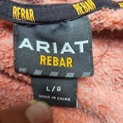 Ariat Hoodie Mens L Orange Pullover Hooded Pockets Lined Rebar Embroidered