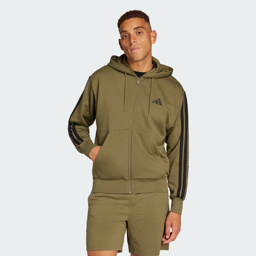 adidas Essentials 3-Stripes Fleece Hoodie Green