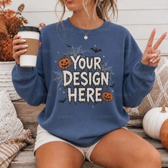 Indigo Blue Sweatshirt Fall Autumn Season Cozy Warm Apparel Gift