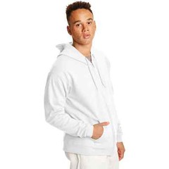 Hanes Men’s EcoSmart Full-Zip Fleece White Soild Breathable Hoodie, Size Small