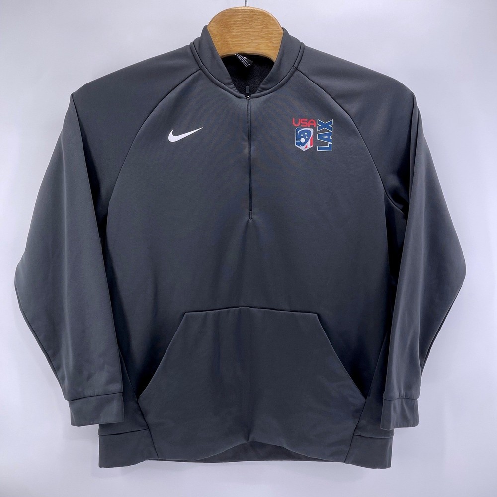 Nike Therma USA LAX 1/4 Zip Pullover Mens XL Gray Dri-FIT Fleece M-53564