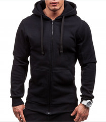 Spring and Autumn Men’s Solid Color Casual Zip Hooded Sweater Jacket Cardigan