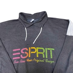 Espirit Sweatshirt Mens Medium Black Graphic Print Collared Long Sleeve Pullover