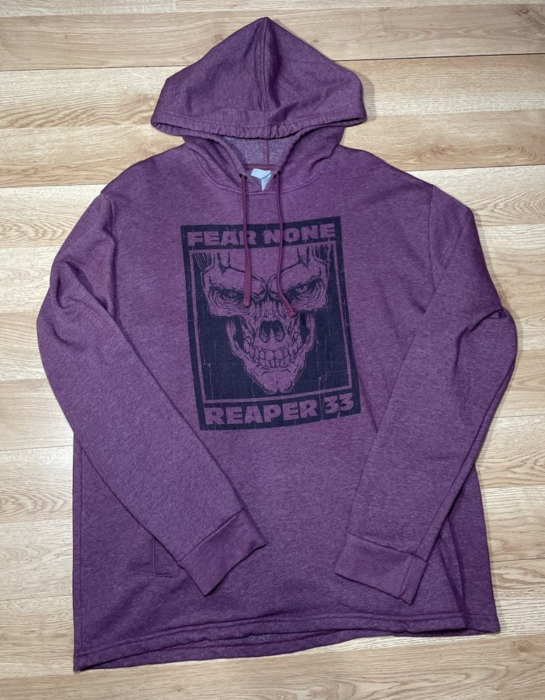 Bunker Branding Reaper 33 Fear None Skull Graphic Hoodie Men’s XL Purple