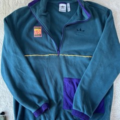 ADIDAS Men Polar Fleece Pullover Medium 1/4 Zip Jacket Teal Green Purple Orange