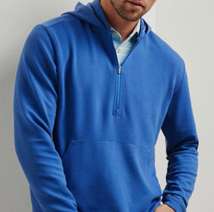 Peter Millar Sailor Blue Grid Performance Half-Zip Hoodie NWT S Golf Sweatshirt