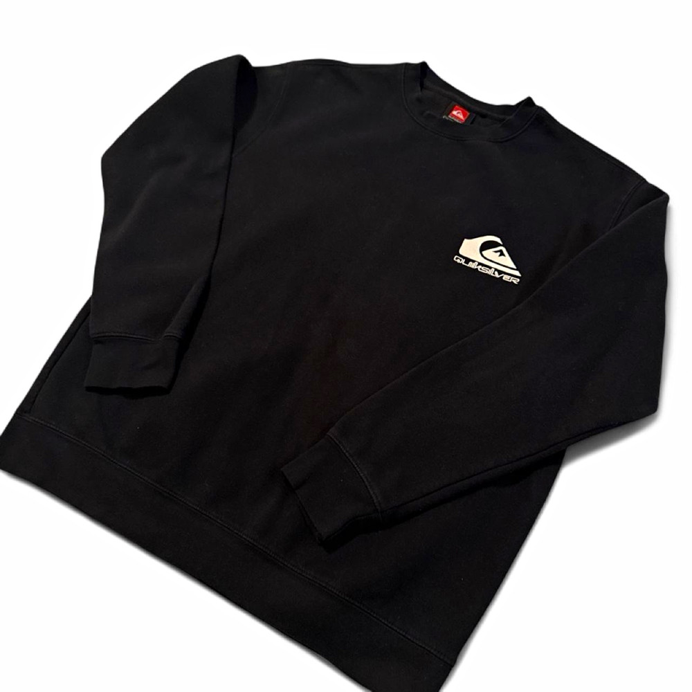 90s Quiksilver Men’s Black Crew Neck Pullover Fleece Cotton Logo Sweatshirt M