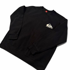 90s Quiksilver Men’s Black Crew Neck Pullover Fleece Cotton Logo Sweatshirt M