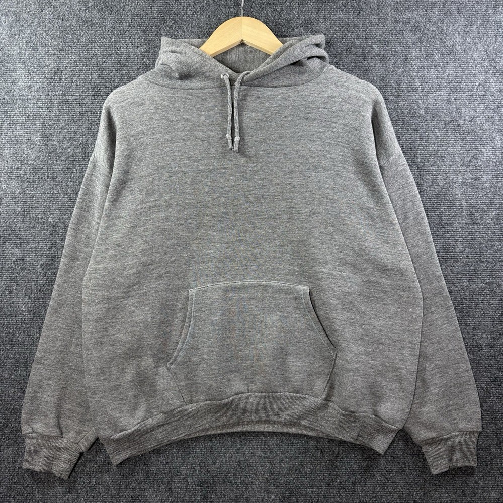 VTG 70s Sportswear Raglan Hoodie Sweatshirt L Gray Tri Blend Made In USA Rayon